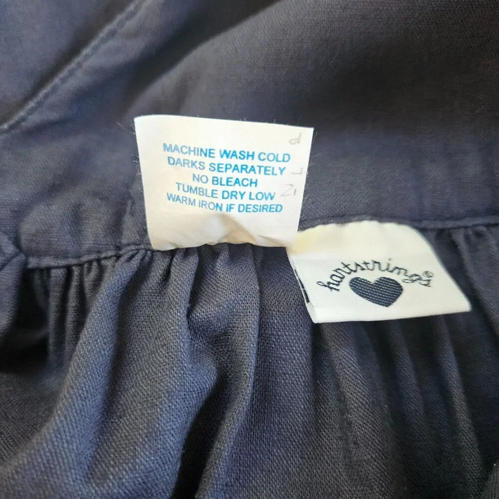 HARTSTRINGS Girls Dress Size 5 Linen Blend Blue Back Tie and Buttons Sleeveless